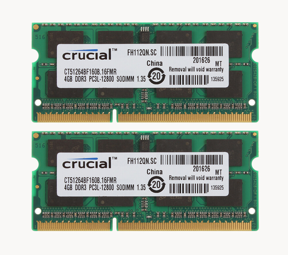 8GB Crucial 2X 4GB 2RX8 PC3L-12800S DDR3 1600Mhz 204Pin Laptop Memory RAM SODIMM
