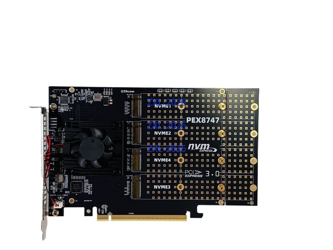 PLX8747 PCIe 3.0 X16 To 4* M.2 NVMe 4X M.2 SSD Adapter Card With PEX8747 IT Mode