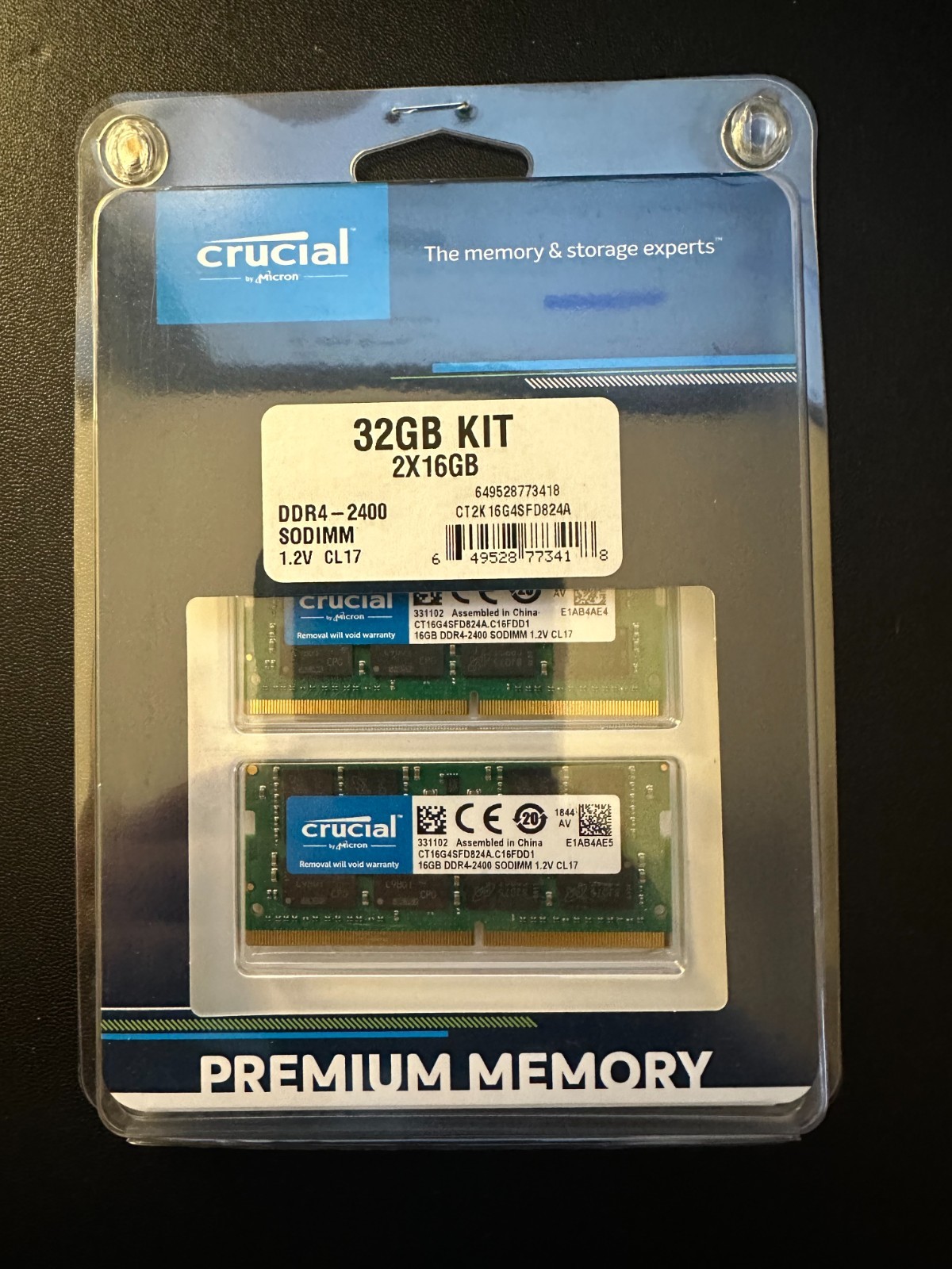 **NEW IN BOX** Crucial 32GB (2 x 16GB) (DDR4-2400) Memory (CT2K16G4SFD824A)