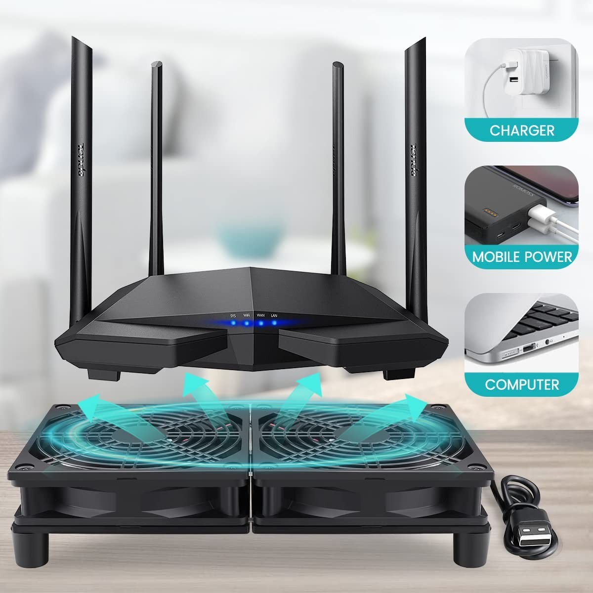 Compact 240mm USB Fan: High Airflow, Multi-Speed Controller