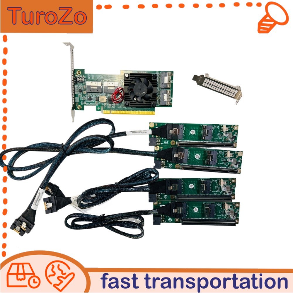PLX8749 PCI Express x16 to 4x SFF-8654 8I Adapter PCI-E X8 + 4*Baseplate 4*Cable