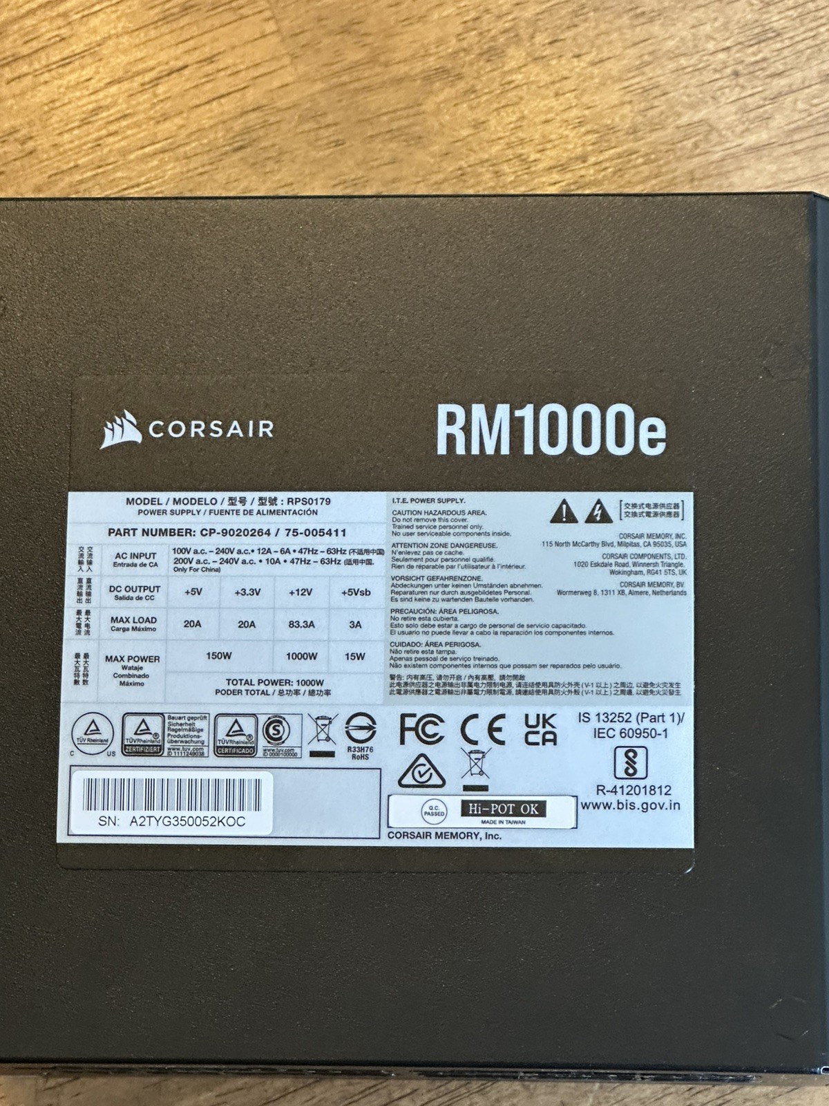 Corsair RM1000e (2023) 1000W Fully Modular Low-Noise ATX PSU -Cables -Read Desc