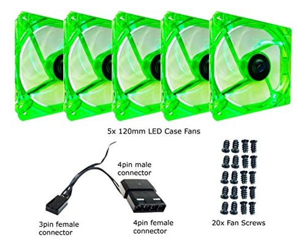 CF512L-GN 120mm 4pin+3pin Silent Green LED Case Fan (5-pk)