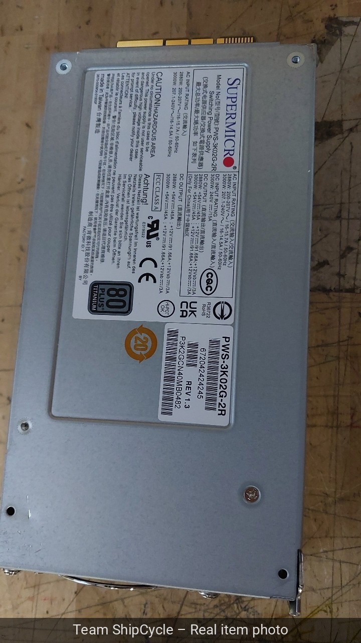 U65908 Supermicro 3000W 80Plus Titanium Redundant Power Supply PN PWS3K0 G2U