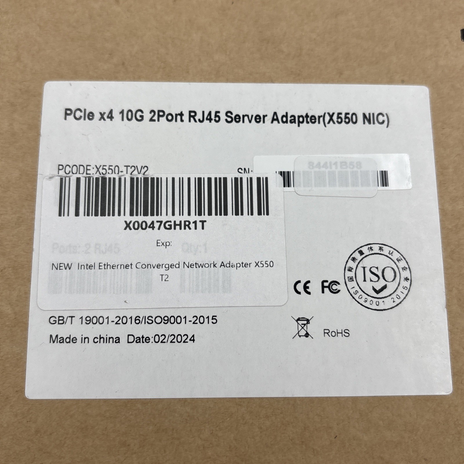 X550-T2V2 Intel 10Gb Ethernet Converged PCIe Network Adapter X550 New Open Box