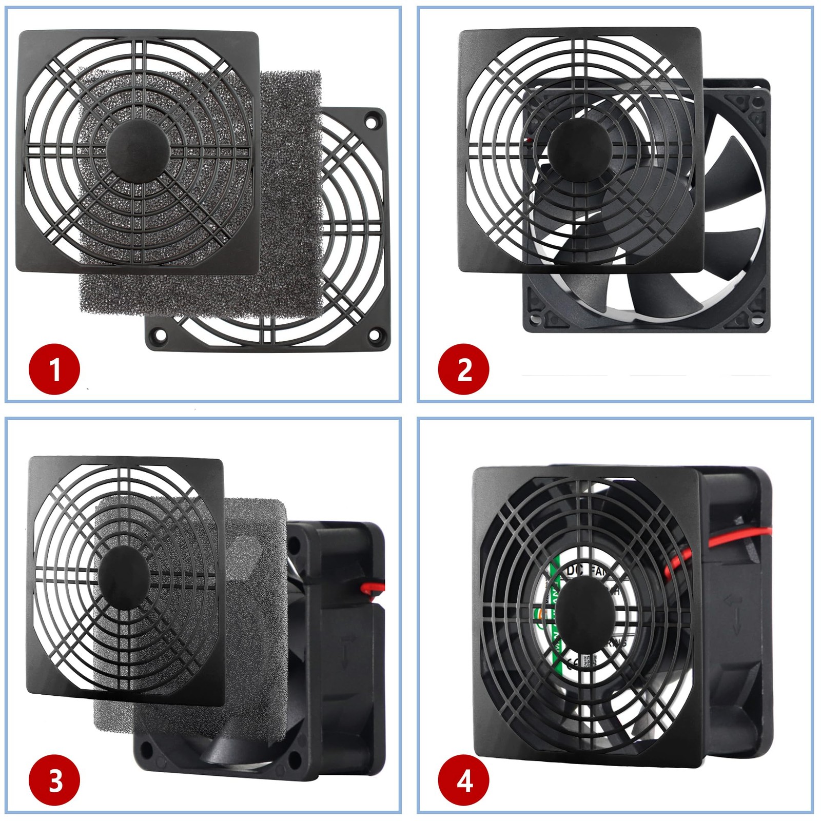 4 Pcs 120mm Black Square Plastic Cooling Fan Filter Cover, Dust Screen for Filte