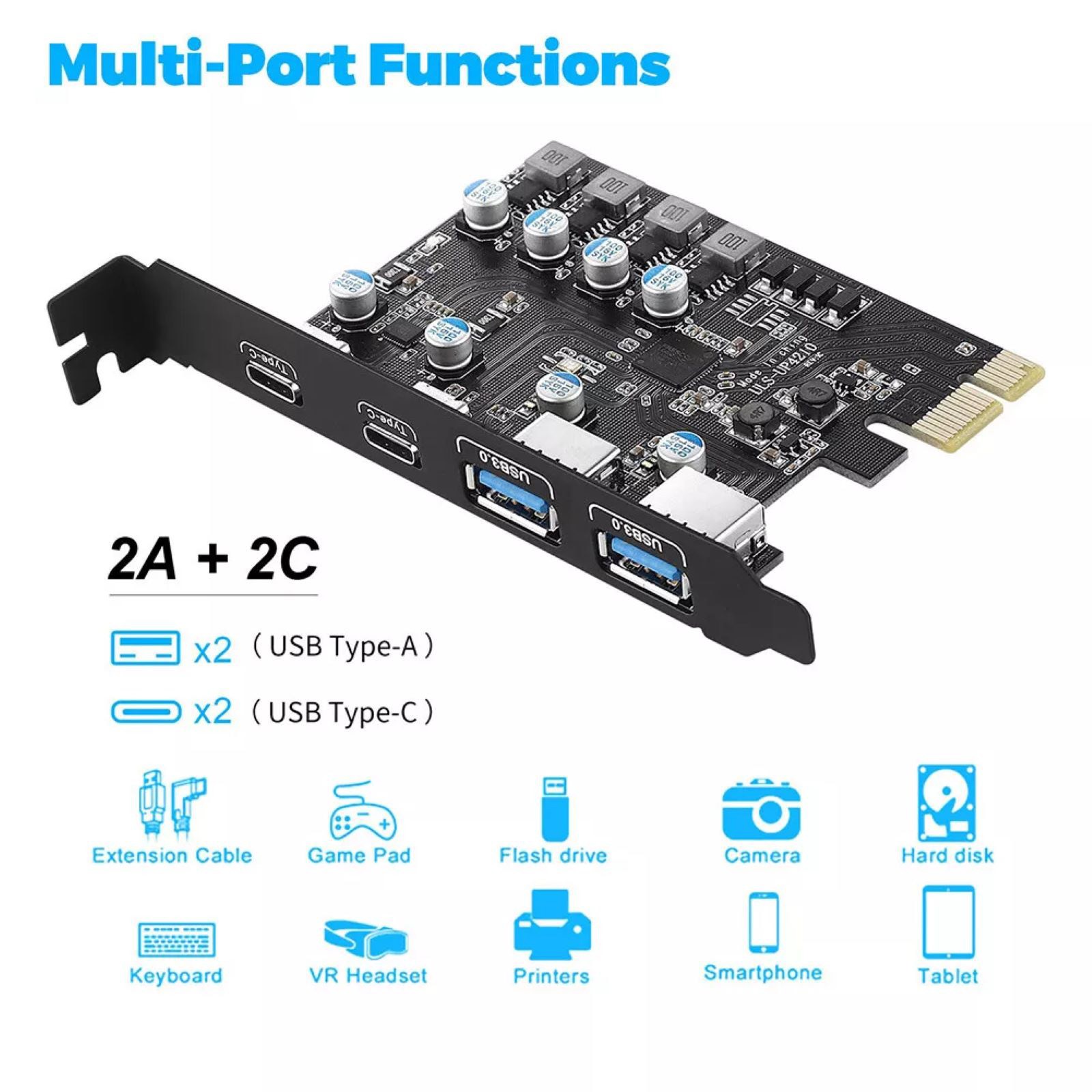 USB 3.2 GEN1 PCI-E Expansion Card 4 Ports 2*USB-A + 2*USB-C USB 3.0 5Gbps