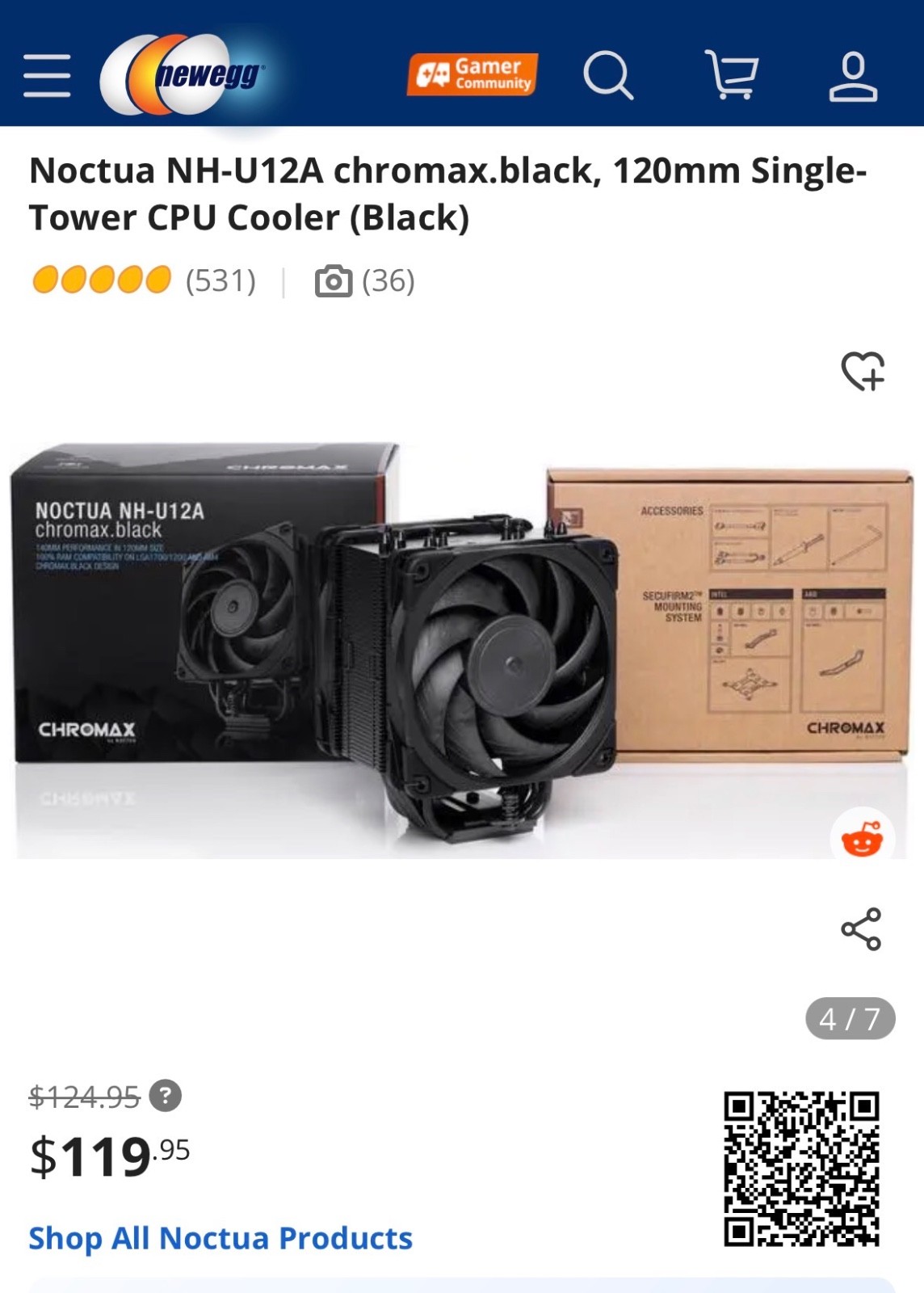 Noctua NH-U12A Chromax.Black 120mm Single-Tower CPU Cooler Black