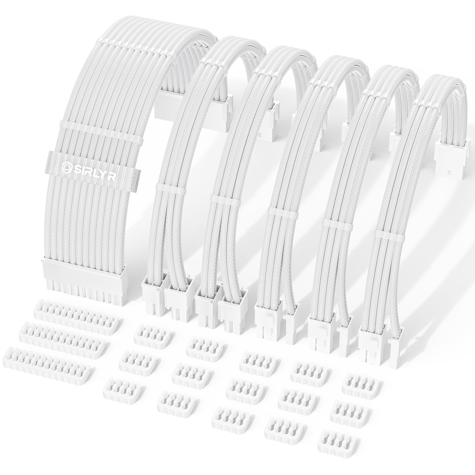 6 Kits White PSU Cable Extension, 16AWG, 24Pin ATX, 8Pin EPS, 8Pin PCIE