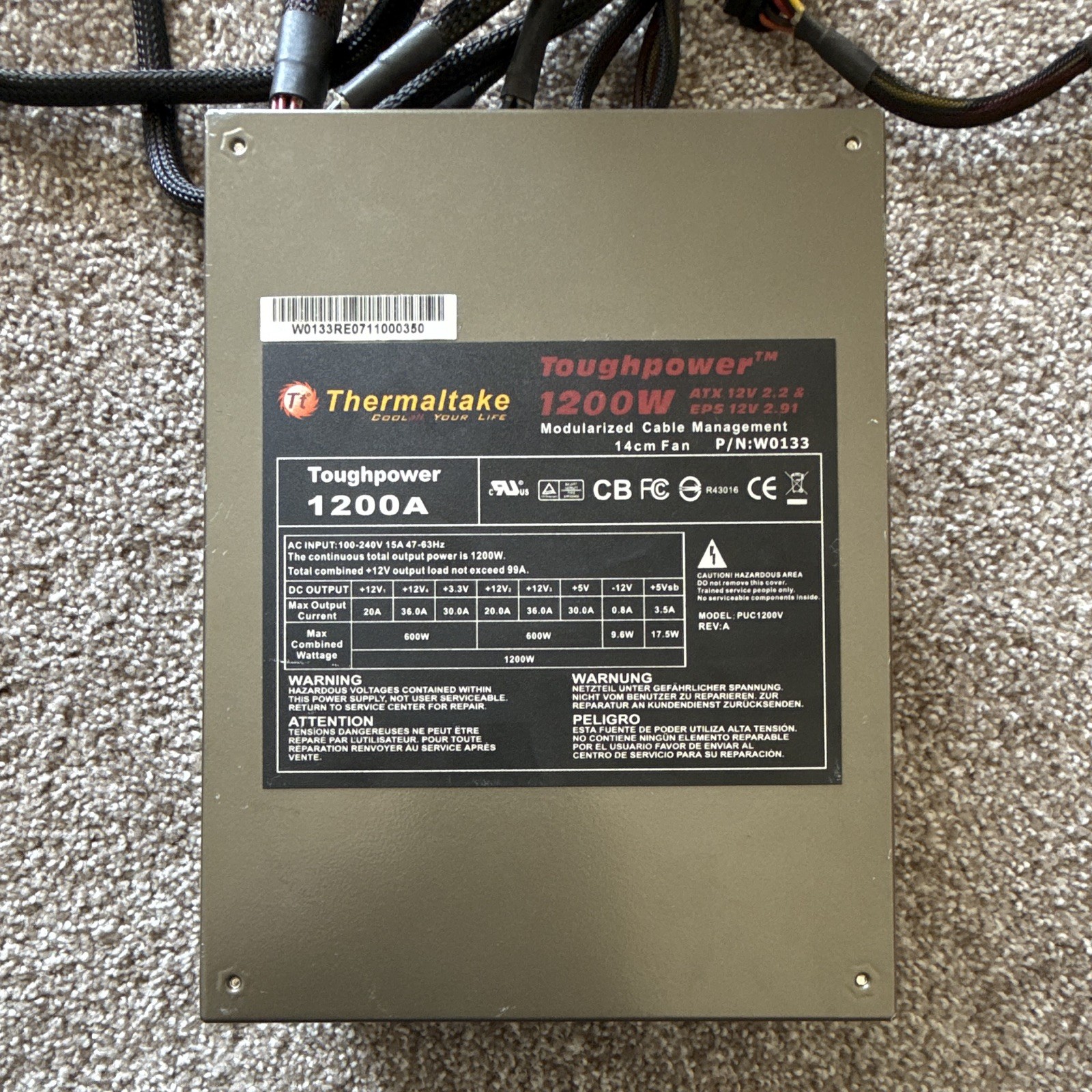 Thermaltake Toughpower 1200W Modular ATX Power Supply 1 Fan Black Universal