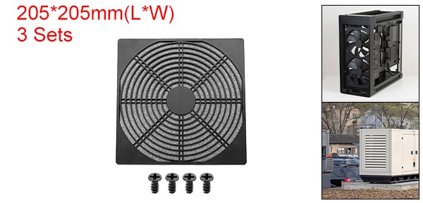 3Pcs 200mm Fan Filter Grill Plastic Ventilation Grill Cover with Screws Black
