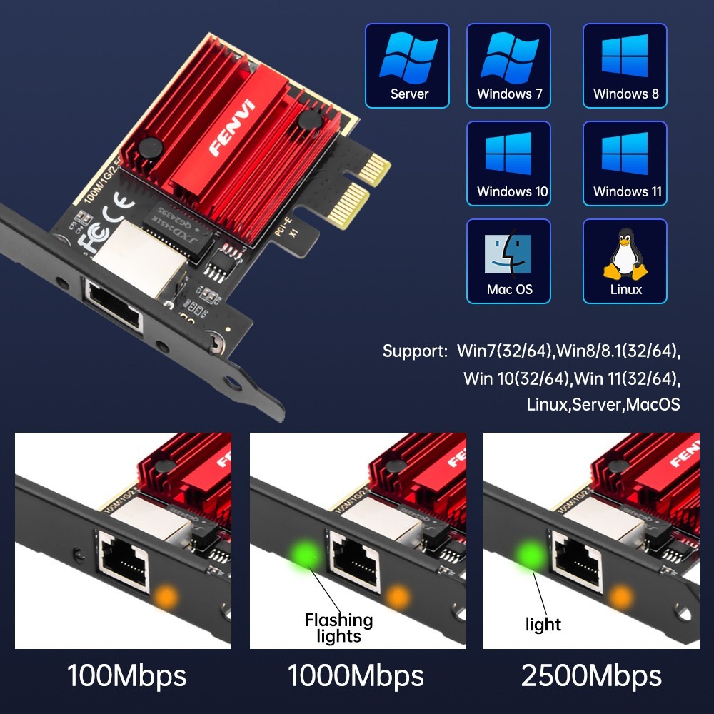 2.5Gbps PCIe Network Adapter Realtek RTL8125B Chip Multi-Gigabit Ethernet Card