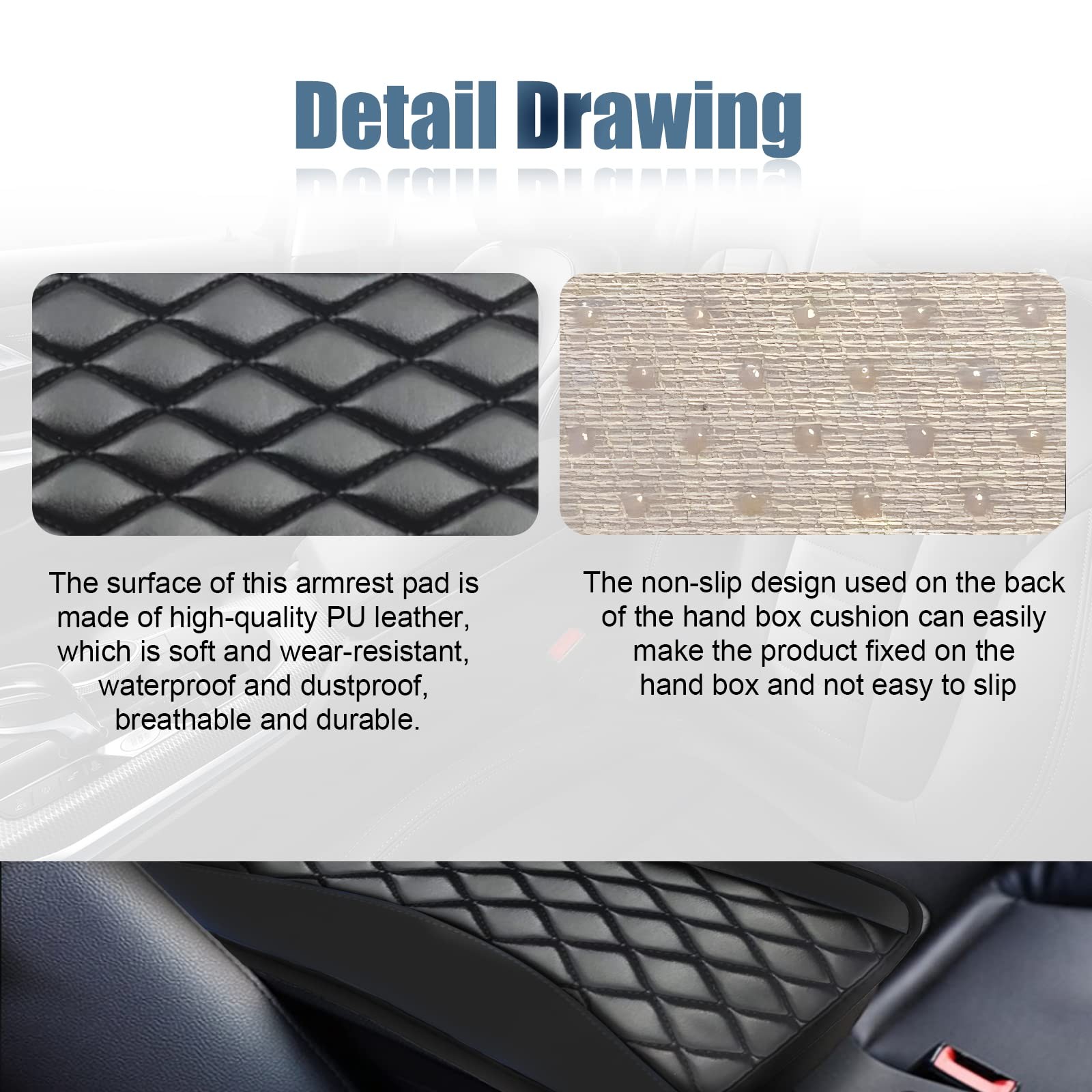 Car Center Console Cover, Universal Leather Waterproof Armrest Seat Box black