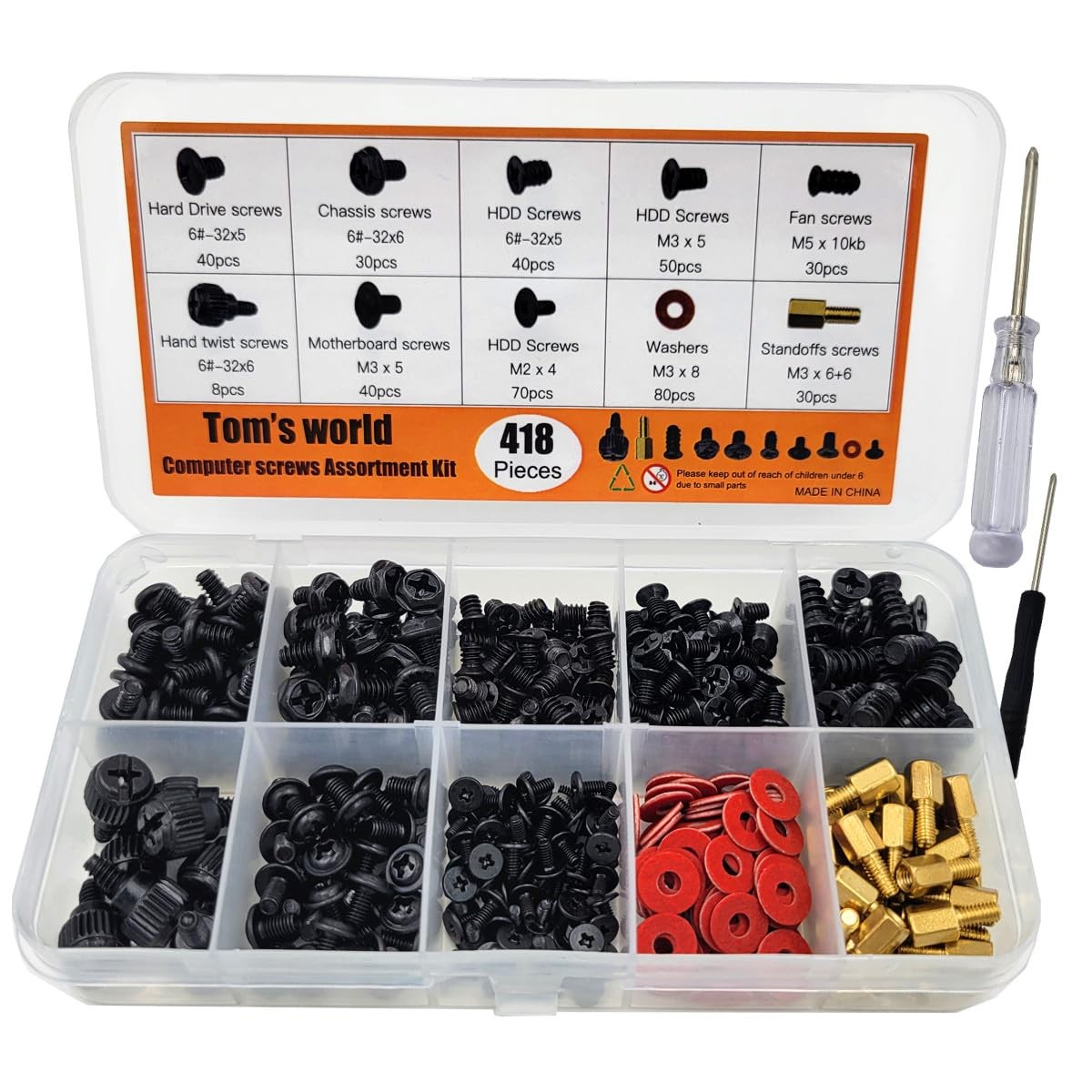 418Pieces Computer Screws Assortment Set Standoffs 3.5 inches, Black, Silver