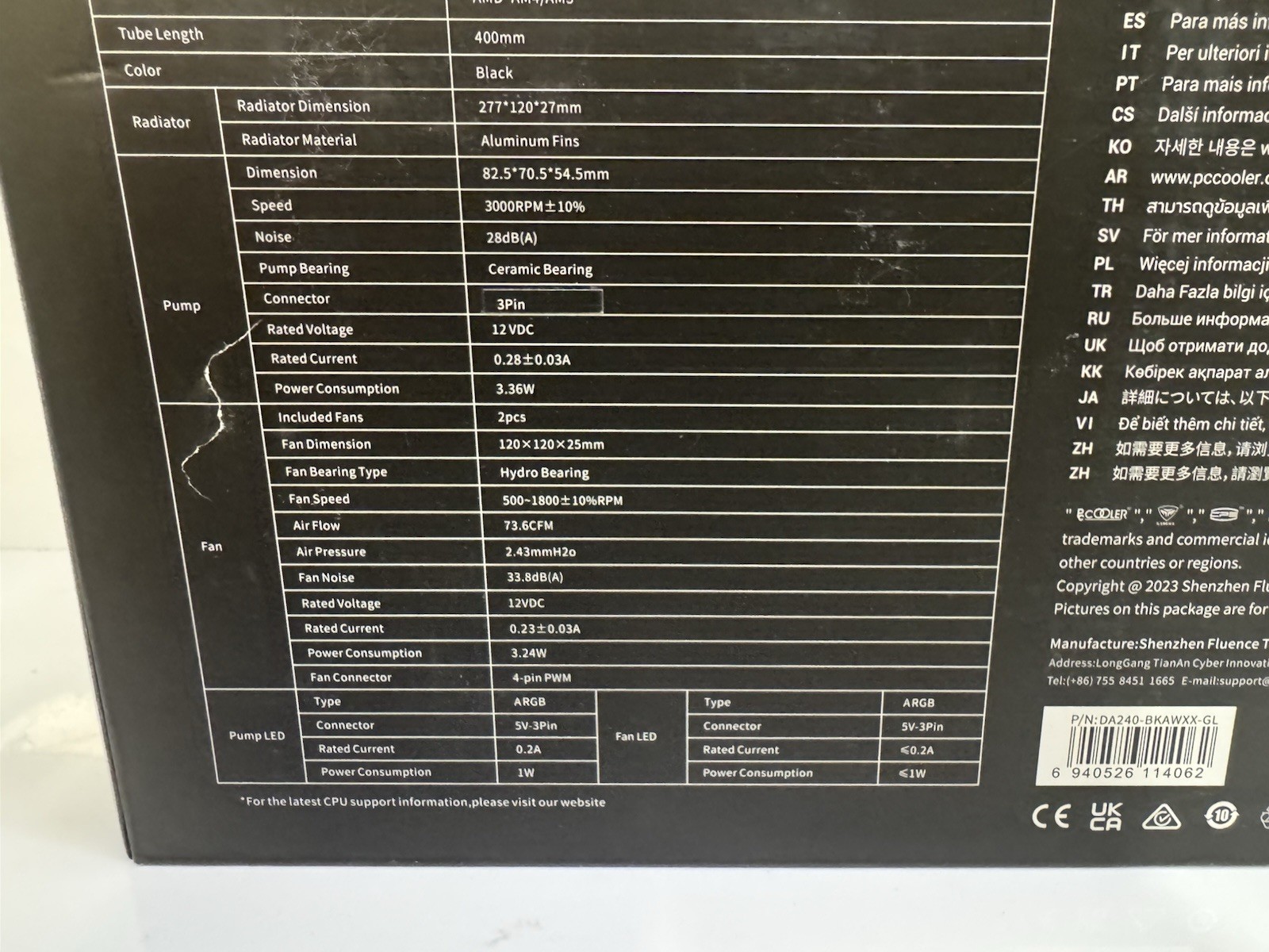 PC Cooler Liquid 240 ARGB CPU AIO Liquid Cooler