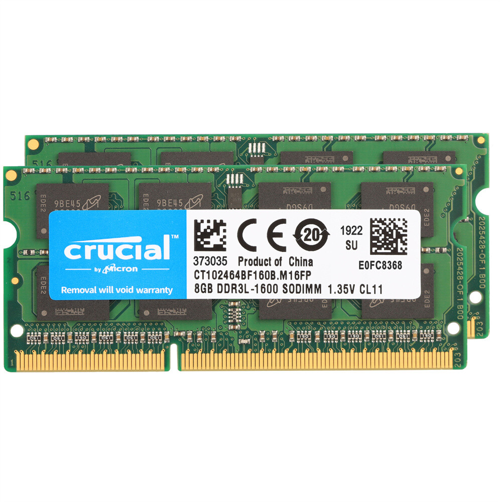 Crucial 16GB DDR3L 204-Pin 2x 8GB Kit 1600MHz 204-Pin Dual Channel Laptop Sodimm