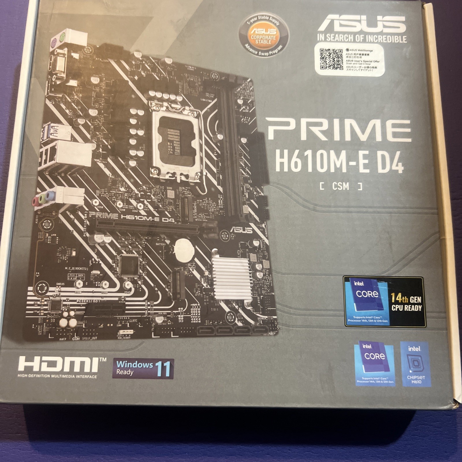 Asus Prime H610M-E D4-CSM Intel LGA 1700 Micro ATX DDR4 Motherboard