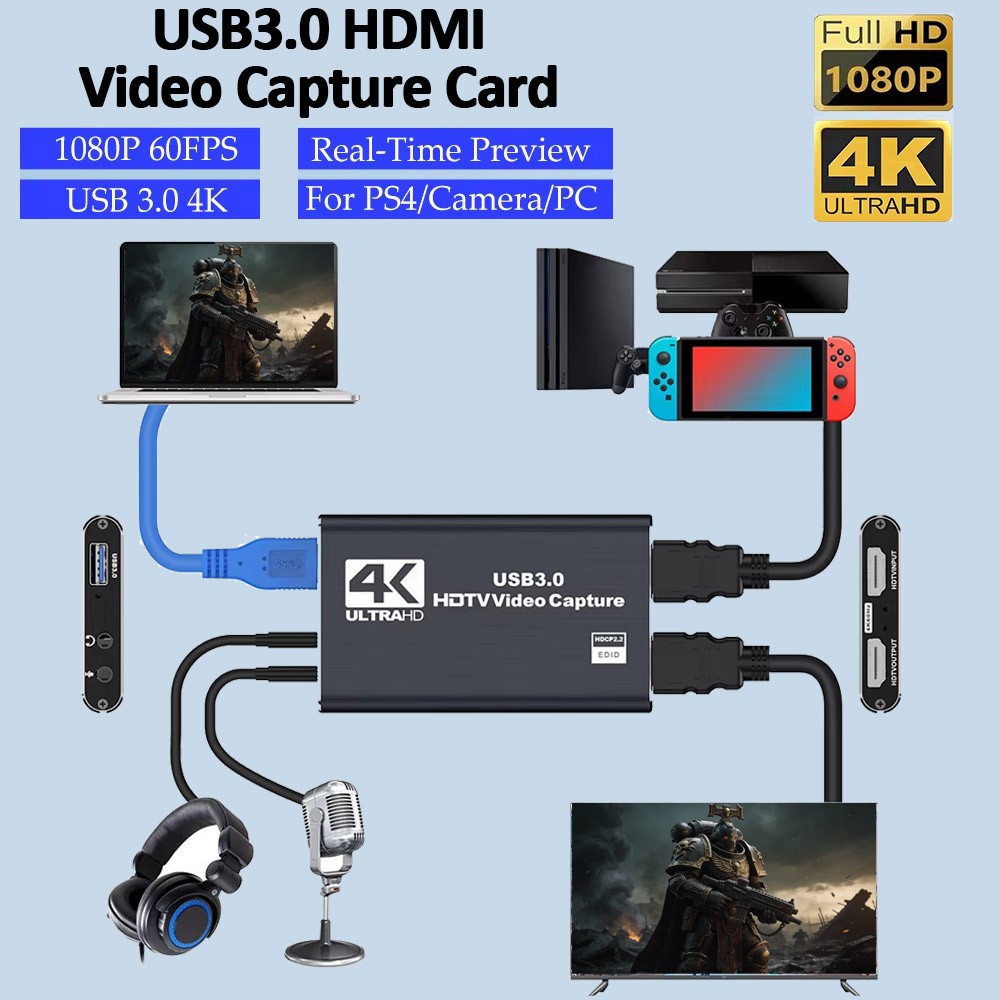 4K/2K 60fps Video Capture Card HDMI to USB3.0 Live Streaming PS5 Xbox Switch AI