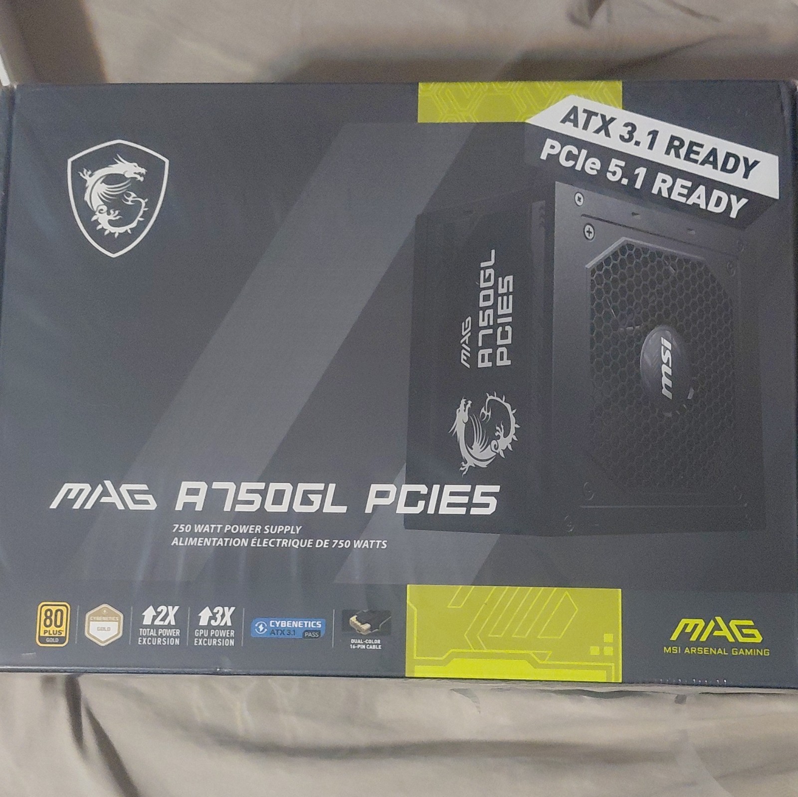 MSI MAG A750GL PCIE5 750W ATX Power Supply 16-Pin 80 PLUS Gold