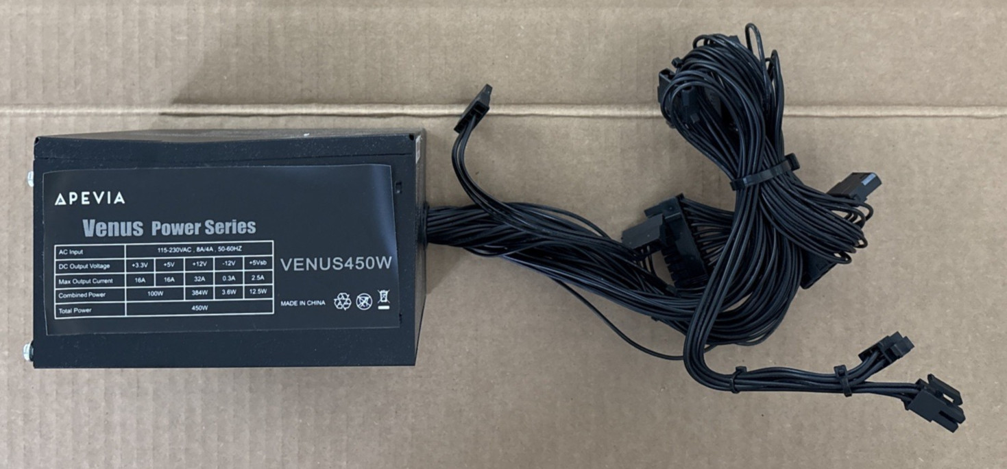 Apevia Venus450W APP221204328 Power Supply 115-230VAC 8A/4A 50-60HZ