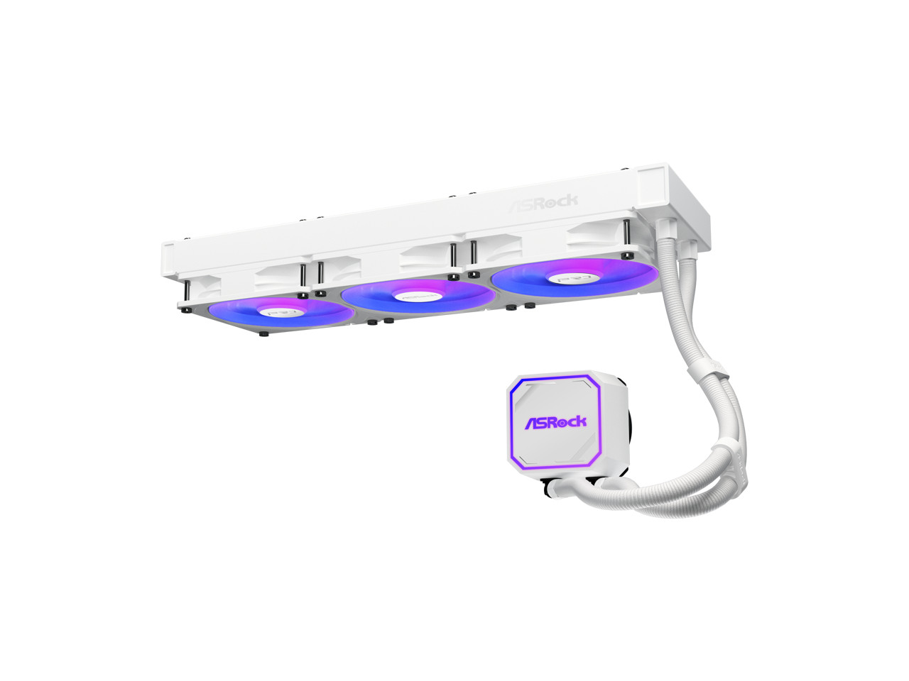ASRock AIO PRO White 360 ARGB 27mm radiator, ARGB waterblock, ARGB Hub-lighting