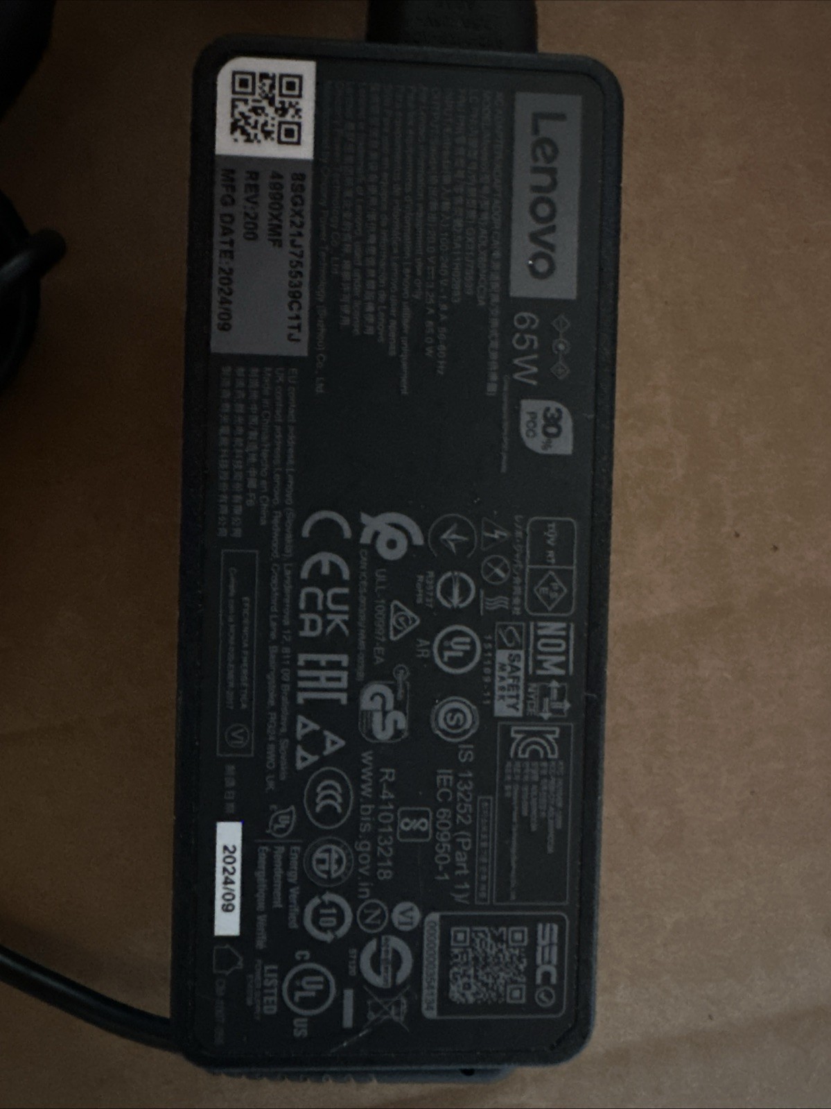 Lenovo ADLX65NCC3A Power Adapter 20.0V 3.25A 65.W GX21J75539 Thin Plug