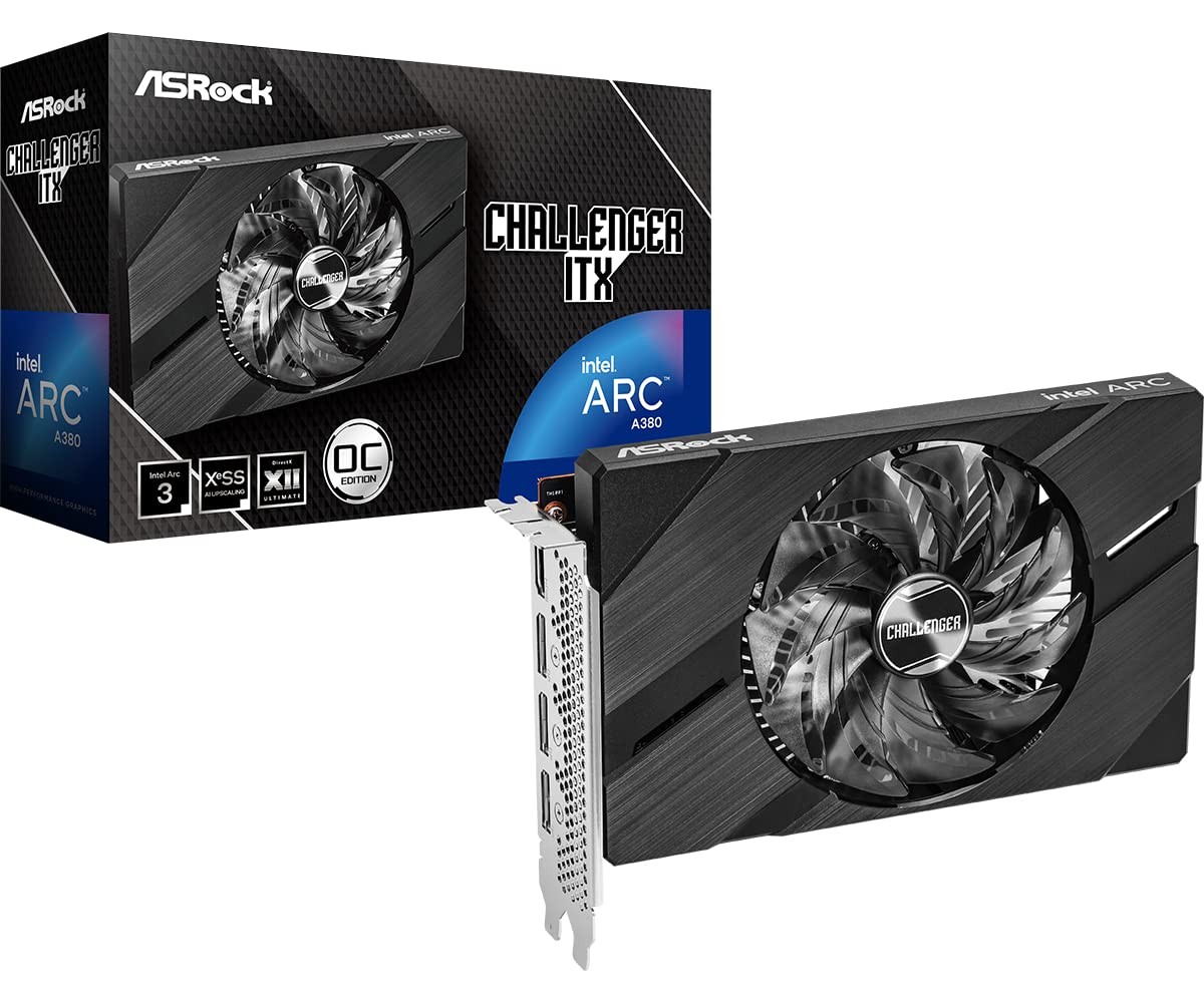 ASRock Intel Arc A380 Challenger ITX 6GB OC, 190 x 124 x 39 mm, Matte Black