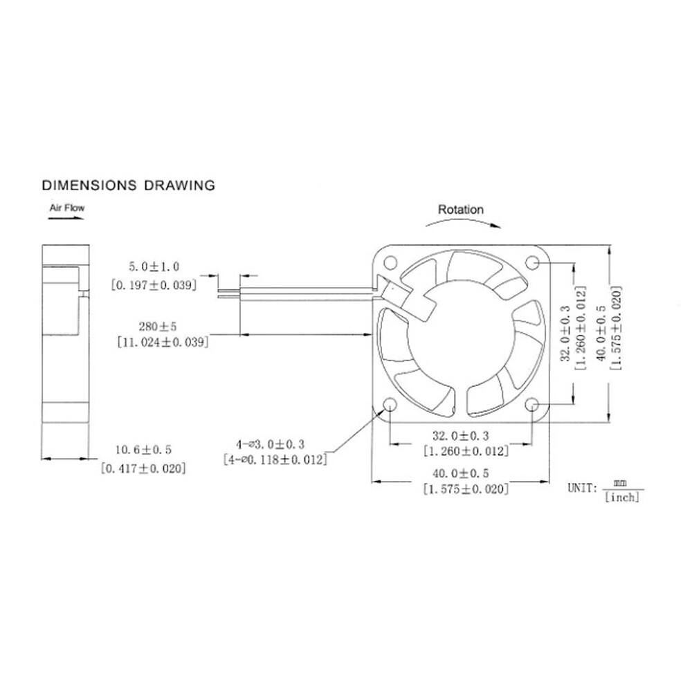 12V 40mm Cooling Computer Case Fan 40x40x10mm (1.6×1.6×0.4 in) 2-Pin 4 Pcs 4X