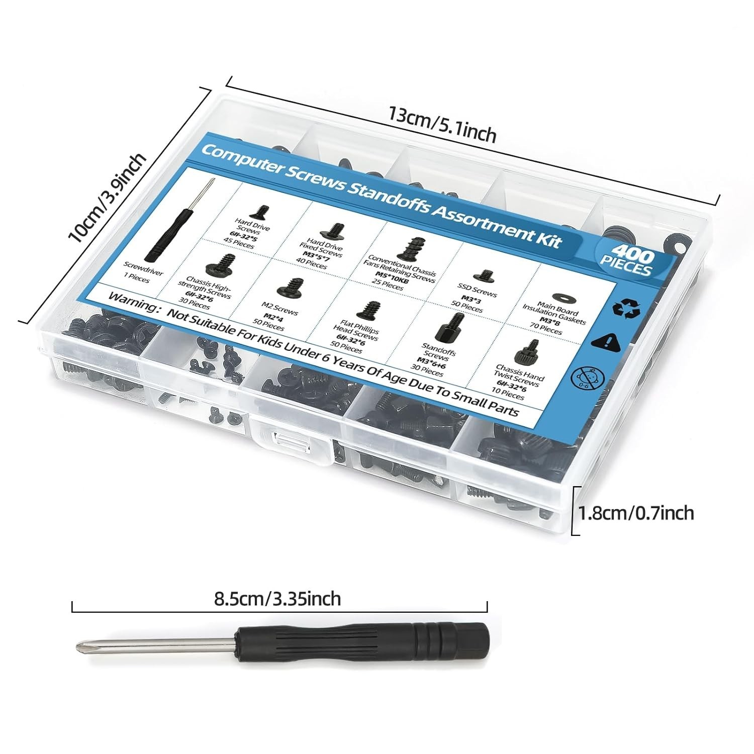 400PCS Computer Screws Assortment Kit with Screwdriver Motherboard Standoffs Scr