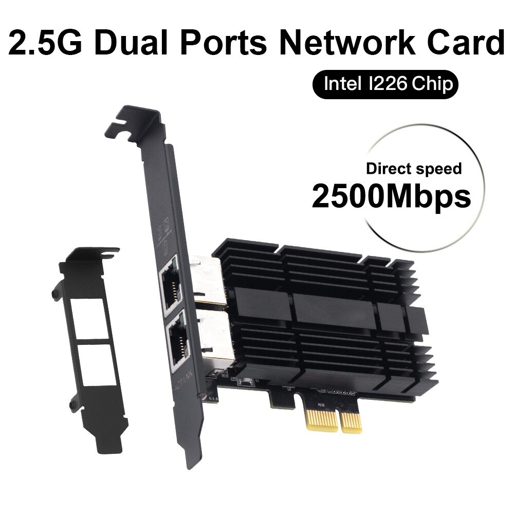 Dual Port 2.5G Gigabit LAN Gaming Card Network Card Intel I225 PCI-E x1 RJ45 NIC