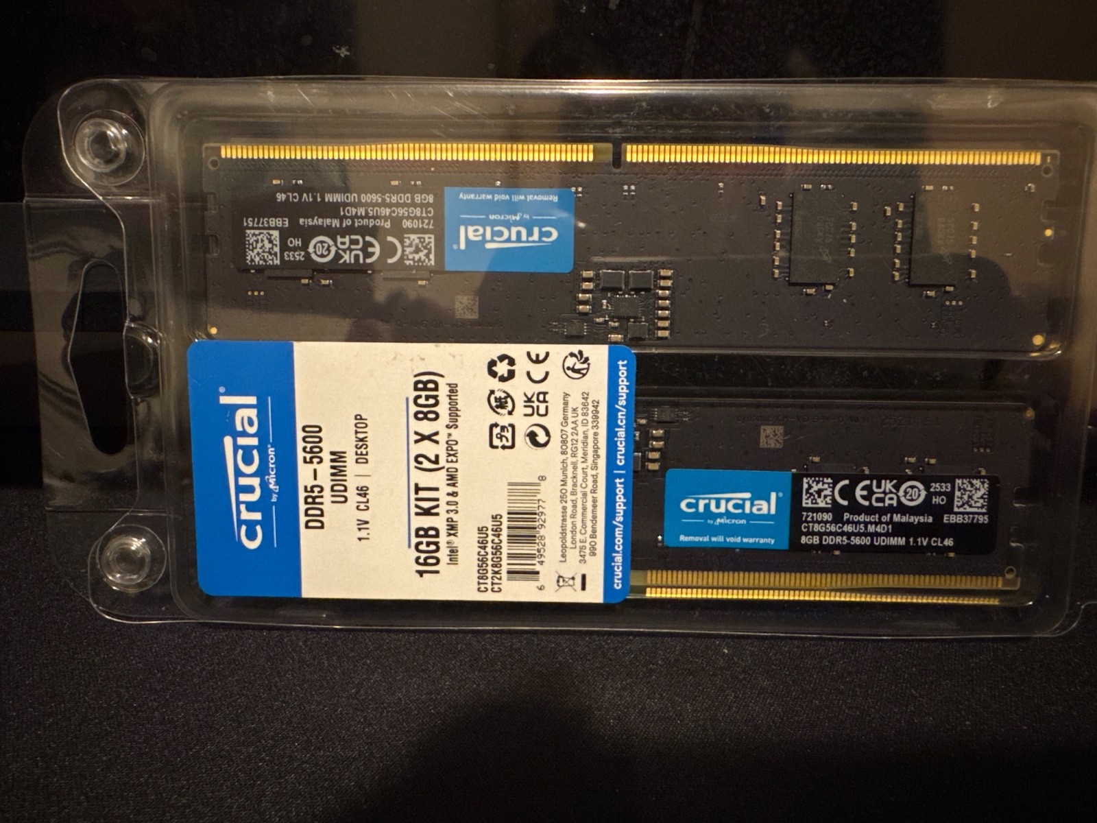 Crucial RAM 16GB Kit 2x8GB DDR5-5600 UDIMM (Never used!)