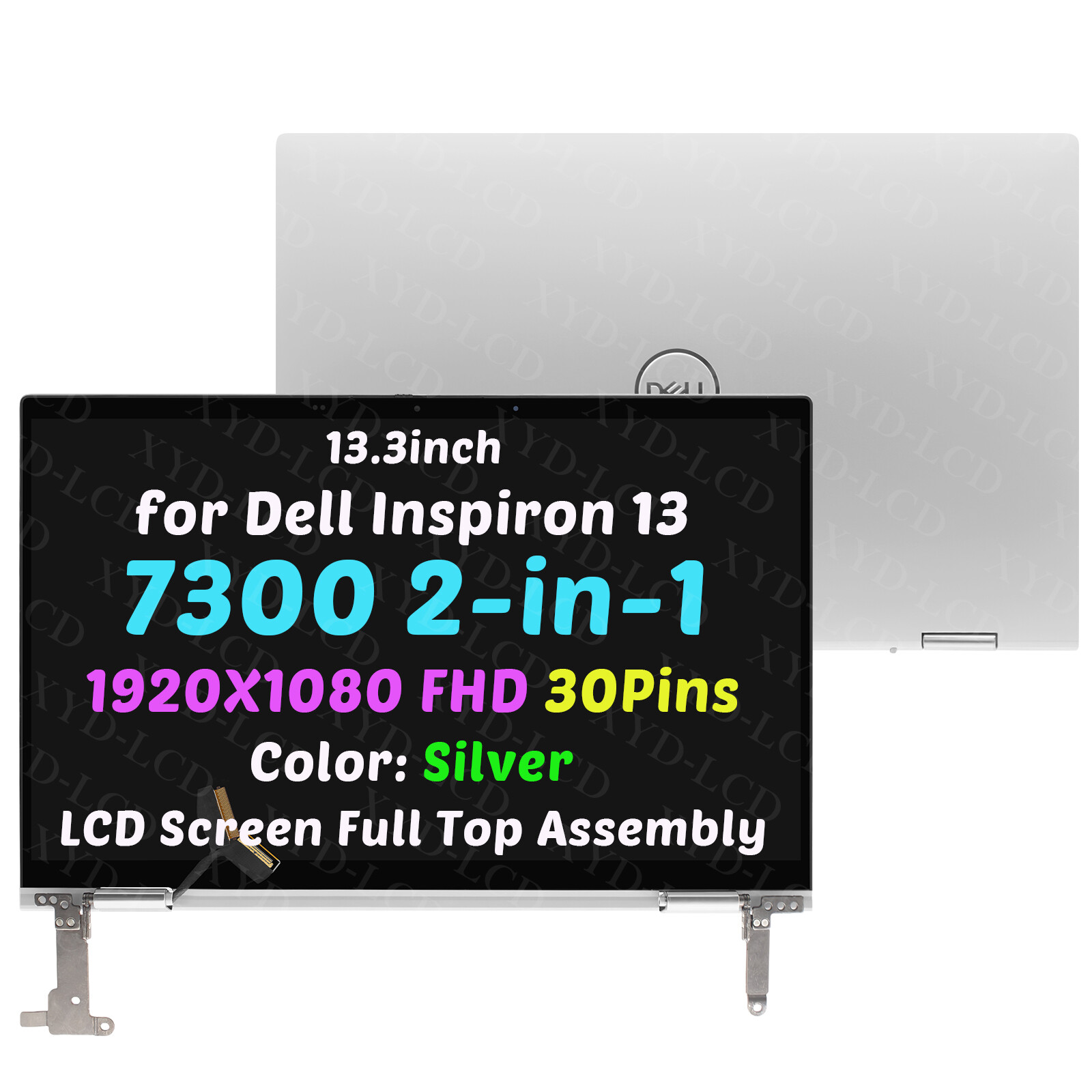 13.3in for Dell Inspiron 13 7300 2n1 LCD Touch Screen Full Top Assembly(Silver)