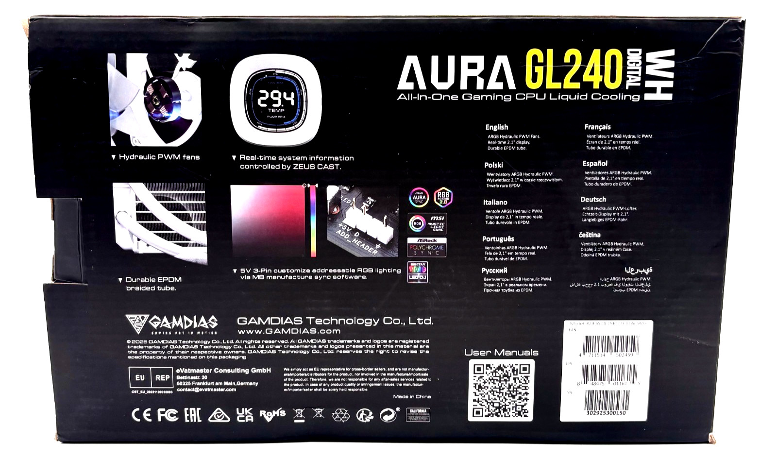 GAMDIAS AURA GL240 WH RGB Liquid CPU Cooler Digital Display White