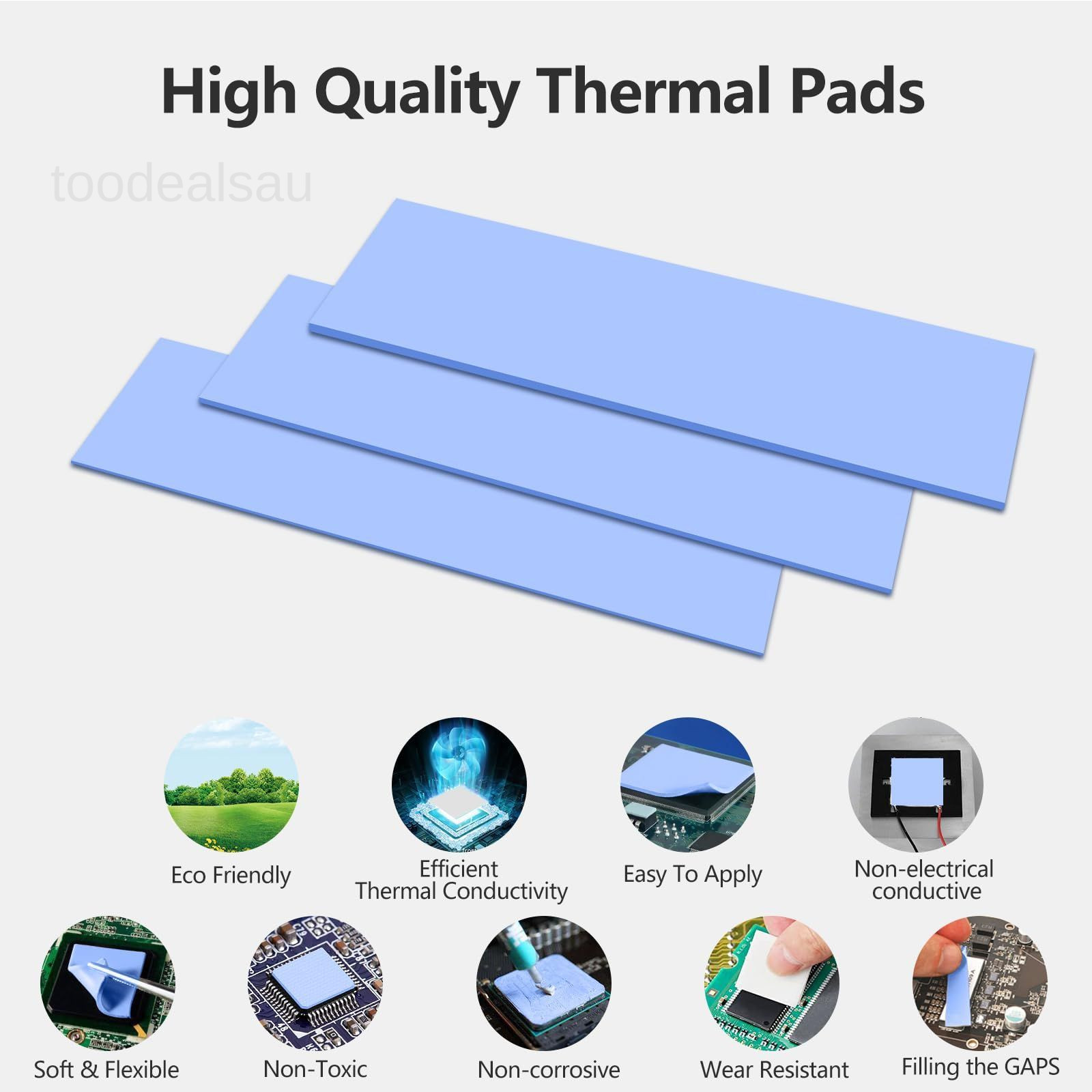 30PCS Silicone Thermal Pads GPU, Reusable CPU Blue 0.5mm/ 1mm/ 1.5mm