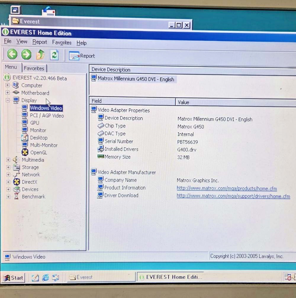 Working 2002 Matrox Millennium G450 LP AGP 4x graphics card, DVI port, 32MB DDR
