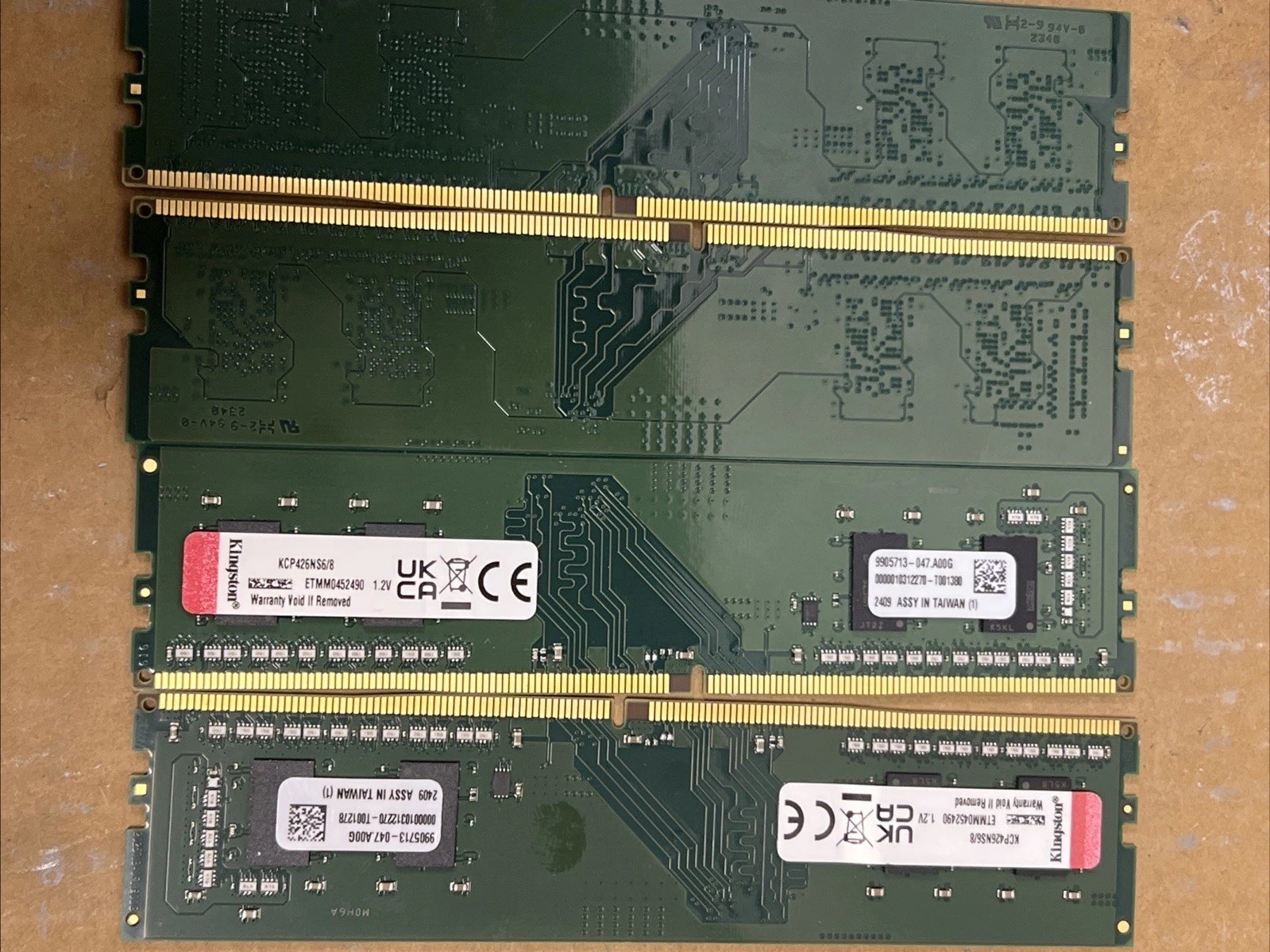 Lot of 4 Kingston KCP426NS68 8GB DDR4-2666 Desktop RAM 32GB Total