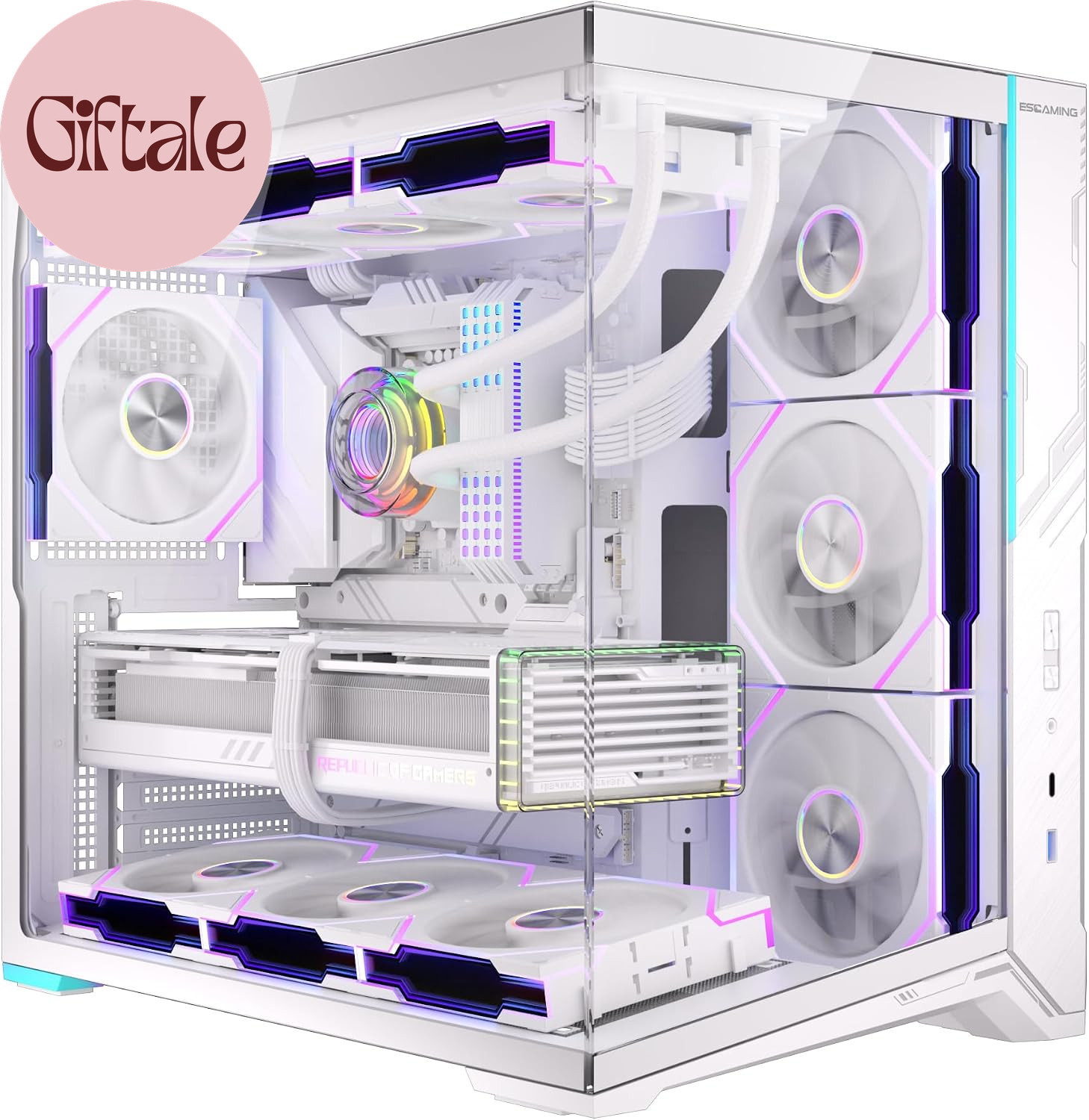 ATX Mid Tower PC Case 360MM RAD Support, 8° Slanted Base, 270° Full View Tempere